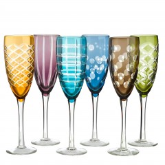 CHAMPAGNE GLASS CUTTING  SET OF 6 MIX COLOR 